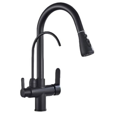Imagem de Torneira de cozinha com filtro de água 2 em 1, torneira de purificação de cozinha de latão antigo, torneira giratória de 2 vias, preta B
