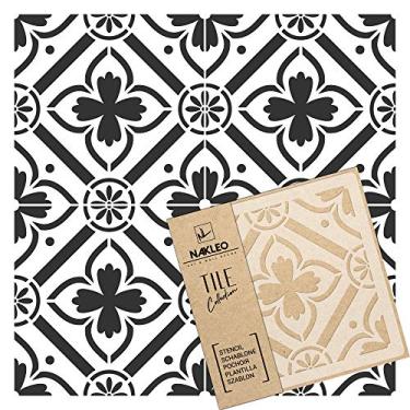 Imagem de NAKLEO Romeira Tile Estêncil de plástico reutilizável - 33 x 33 cm / 13" x 13" - mouro floral espanhol - geométrico marroquino - modelo de pintura de parede de concreto bloco paver madeira