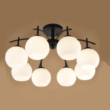 Imagem de KUGGKKTP Lustre antigo moderno de 6 luzes, luminária pendente de fazenda com abajur branco, luz de teto preta para sala de jantar, sala de estar