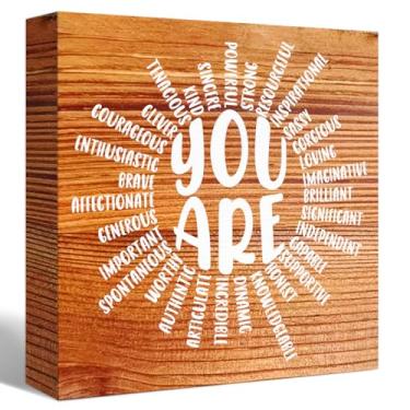 Imagem de SJNH Placa de Caixa de Madeira Inspiradora Você É O Sol Placas de Bloco de Madeira Citação Motivacional Decoração de Mesa para Casa Escritório Quarto Decoração de Mesa- Decoração d (, Cor Da Madeira)