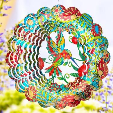 Imagem de FONMY Wind Spinner Hummingbird 12" 3D Aço Inoxidável Escultura de Vento Vale Presente Decoração de Natal. Arte Em Metal Cortada A Laser Padrão Geométrico-Mandala Pendurada Wind Spinners, Decorações De