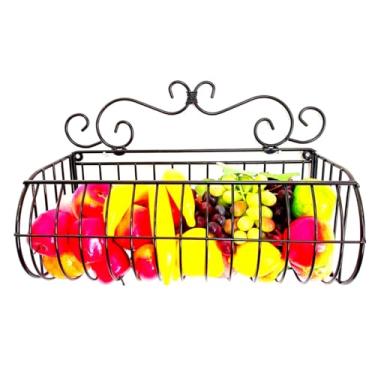 Imagem de Fruteira Cesto de Parede p/Cozinha, Balcão, de Ferro Colonial