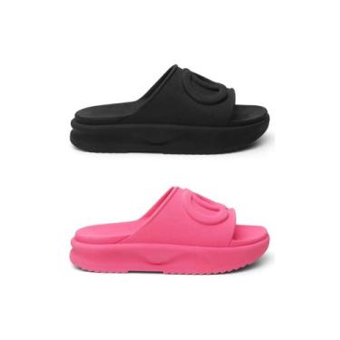 Imagem de Kit 2 Pares Chinelo Feminino Slide Papete Plataforma Confortavel - Rev