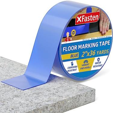 Imagem de Fita de vinil de marcação de chão fixa, azul, 5 cm x 91 m, 6 mm de espessura, fita de marcação industrial concreta para armazéns industriais, academias, pisos de dança, quadras e eventos esportivos atléticos.