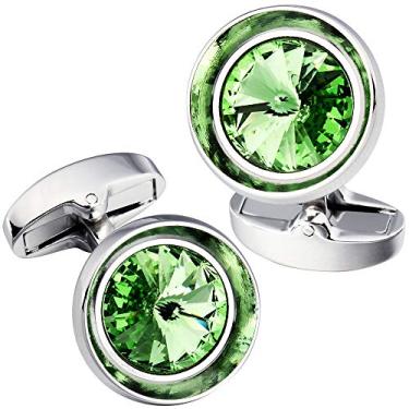 Imagem de Abotoaduras HAWSON para homens - Camisa masculina de cristal Swarovski multicolorido com abotoaduras francesas para negócios de casamento regular Verde