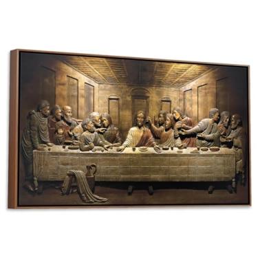 Imagem de Quadro Santa Ceia Jesus Maria José Religioso Arte Sacra Moldura e Canvas - 63x93cm (Sta Ceia Escura - Tabaco)