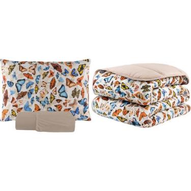 Imagem de Kit Edredom Solteiro Malha 100% Algodão 03 Pçs Liso Dupla Face C/ Viés