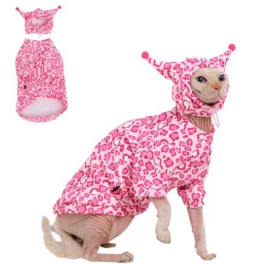 Imagem de GigglyHouse Roupas para gatos Sphynx, terno de gato com chapéu e moletom, conjunto completo para gatos sem pelos, Cornish Rex e Devon Rex (terno rosa, GG (4-4,5 kg))