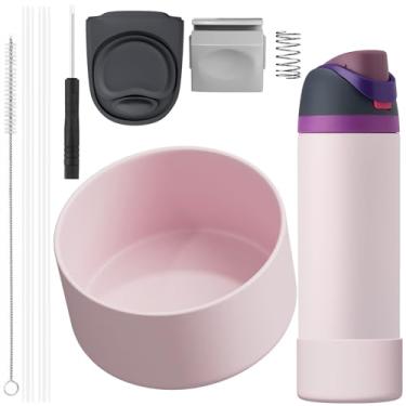 Imagem de 6 peças de acessórios adequados para Owala Cup 680.4-1,134.0 g, 1 bota, 2 canudos de substituição, 1 escova de palha, 1 tampa de tampa, 1 botão superior incluído, bota de silicone (Dreamy Field, 1,134