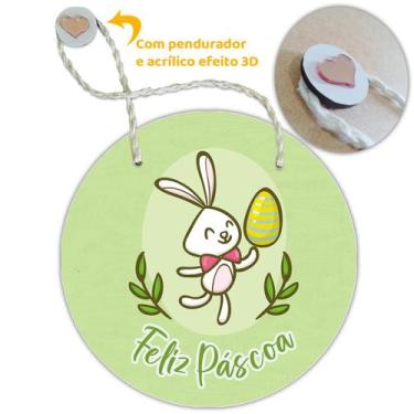 Imagem de Placa Porta com Alça Feliz Páscoa Coelho Coelha Ovo Guirlanda 20cm - F