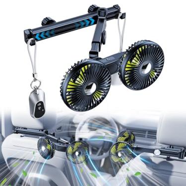 Imagem de Ventilador de carro de cabeça dupla para banco traseiro, alimentado por bateria USB C, recarregável, ventiladores de assento traseiro para crianças, cachorros, [braço extensor], rotação de 360°