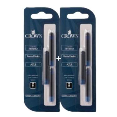Imagem de Carga Para Caneta Crown Tinteiro Com 3 Refil - Ca32005 Azul Preto ( Ki