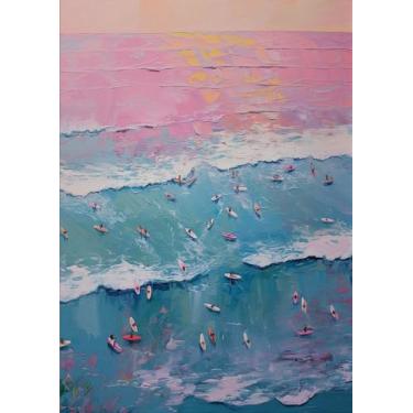 Imagem de SRuntoo Arte de parede de verão praia pintura de surfe aéreo pôster oceano verão para entusiastas de surf decoração de quarto - imagem impressa em tela de surfe oceano para casa de praia decoração de