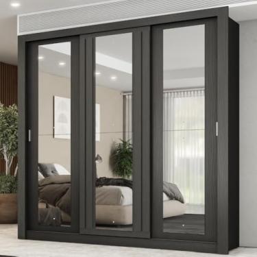 Imagem de Guarda Roupa Casal 3 Portas Doha Prime Carraro Ripado Preto Touch