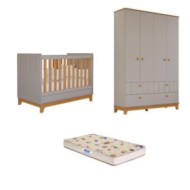 Imagem de Quarto de Bebê com Guarda Roupa Berço e Colchão Liza Permobili, Fendi/
