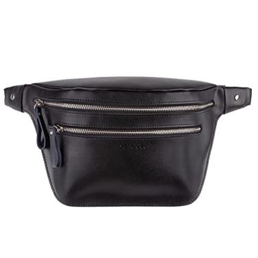 Imagem de Bolsa de cintura de couro legítimo, pochete, Preto, Medium, Clássico