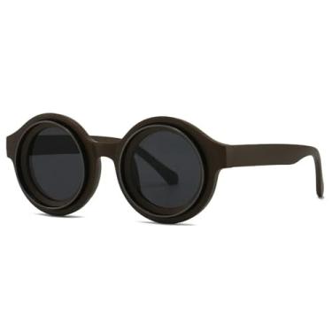 Imagem de JRLLFD Moda Vintage Redondo Óculos de Sol Femininos para Homens Óculos de Sol Punk Shades Luxo Steampunk Óculos de Grau Uv400 (tamanho único/Café Preto)