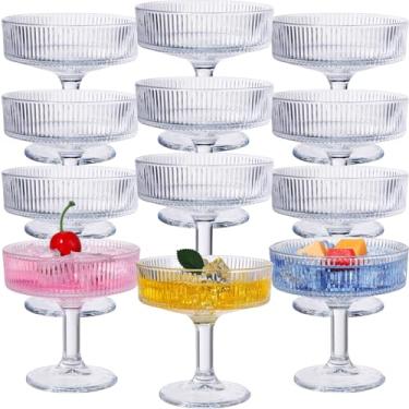 Imagem de Teenyyou 12 peças de taças de cupê vintage com nervuras de 200 ml, taças de martini, champanhe, cupê, clássico, para coquetel, copos reutilizáveis com nervuras para champanhe, coquetel, martini