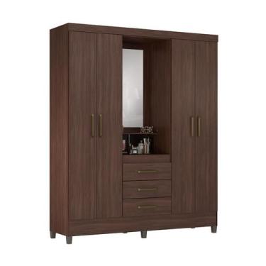 Imagem de Guarda-Roupa Solteiro com Espelho Capelinha 4 PT 3 GV Café - Modern