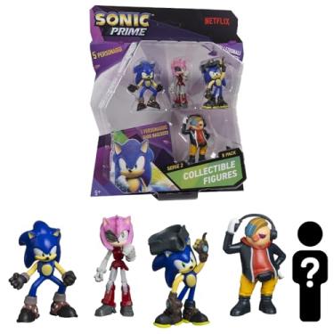 Imagem de Kit com 5 Bonecos Colecionáveis 6,5cm Sonic Prime - Sonic, Rusty Rose, Sonic Pirata e Dr. Don't