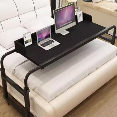 Imagem de Mesa móvel sobrecama, mesa de computador com rodas de altura ajustável, bandeja de alimentos, mesa de rodízios, mesa móvel multifuncional