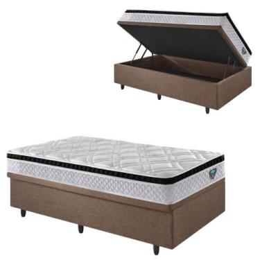 Imagem de Base Box Baú 88x188 Linho Marrom com Colchão Cama inHouse - B&G