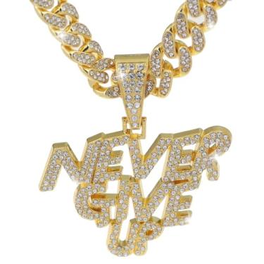 Imagem de GuoShuang Corrente de elos cubanos para homens e mulheres com pingente, colar de elos cubanos Miami Ice Out Diamond Joias Hip Hop, 20 Inch, Metal, Sem Pedra Preciosa