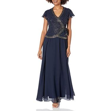 Imagem de J Kara Vestido feminino plus size com contas e mangas esvoaçantes, Azul-marinho/abajur//Mercer, 44