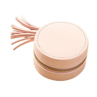 Imagem de Vaveren Caixa de presente de jóias Caixa de jóias Veludo Birthday Gift Round Multifunction Jewelry Organizer Jewelry Case de jóias para engajamento, Rosa