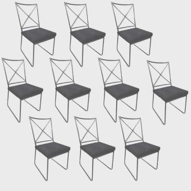 Imagem de Kit 10 Cadeiras Sala de Jantar Escritório Office Clark Industrial Ferro Cinza Suede Bege - Ahz Móveis