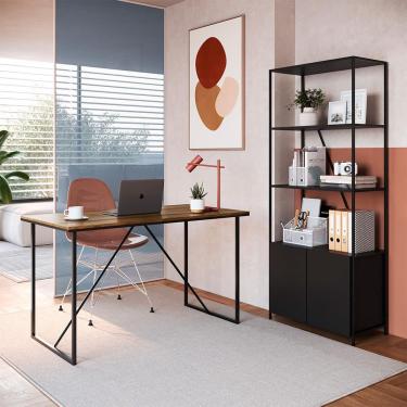 Imagem de Conjunto para Escritório Steel Wood com Escrivaninha e Estante 2 pt Preto e Oro