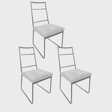 Imagem de Kit 03 Cadeiras Sala de Jantar Escritório Office Stark Industrial Ferro Cinza Suede Branco - Ahz Móveis