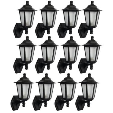 Imagem de Kit 12 Arandelas Externas Gregas Retrô Luminárias Pretas de Parede Dital Jardim Muro