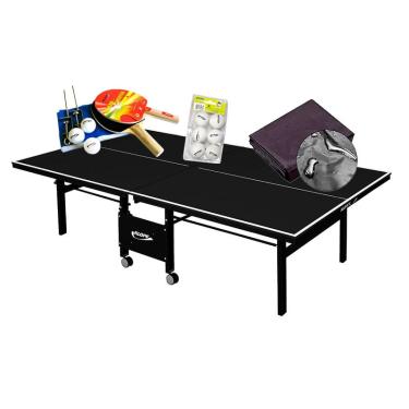 Imagem de Mesa de ping pong mdf 18mm 1084 preta klopf + kit completo 5030 + 6 Bol Brancas + Capa