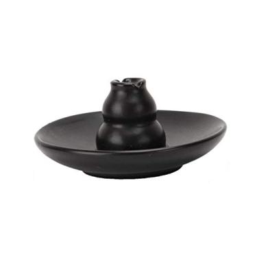 Imagem de FKJLUN Queimador de incenso de refluxo, multiuso, porta-incenso de cerâmica, preto, formato de cuia de igreja, garantindo refluxo calmante, queimador de incenso, suporte de fumaça, prato de