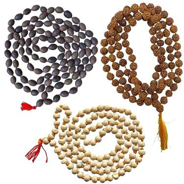 Imagem de NAISHA (Pacote com 3 Rudraksha Mala, Tulsi Japa Mala e Kamal Gatta Mala Original (Sementes de Lótus) Lakshmi Puja Mala Natural Himalaya 5 faces Panch Mukhi Rudraksha, Pack of 3, Rudraksha, Tulsi e