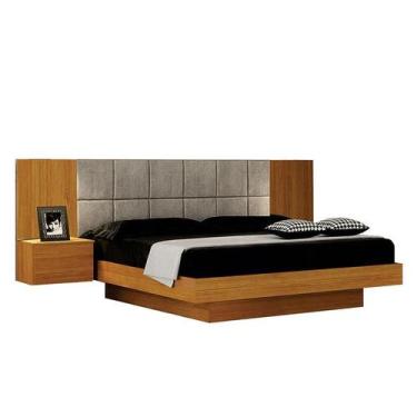 Imagem de Cama de Casal Braga Queen Size com Criado e Cabeceira Cinamomo Joli Pa