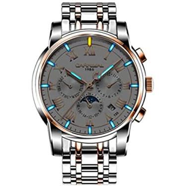 Imagem de Moda Relógio Mecânico Automático Relógios Masculinos Relógios Luminosos 30 Metros Vida Impermeável Semana Mês Exibição Fase Da Lua Calendário Aço Inoxidável Pulseira De Metal Boutique Embalagem Ca