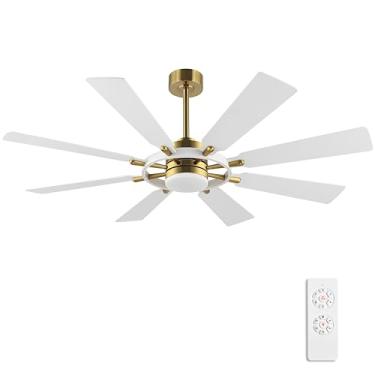 Imagem de ELEHINSER Ventilador De Teto De 60" Com Luzes E Controle Remoto, Motor Dc Reversível Silencioso De 6 Velocidades, 8 Lâminas De Madeira, Ventilador De Teto Grande Moderno Para Escritório, Quarto, Sal