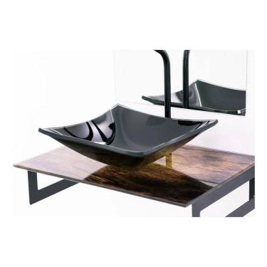 Imagem de Gabinete De Vidro 50Cm Madeira Rustica + Torneira Preta