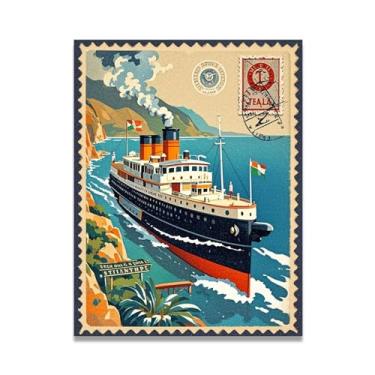Imagem de Mapa marítimo antigo estilo vintage italiano navio a vapor impressão em tela - Carimbo de papel envelhecido 80 x 104 cm