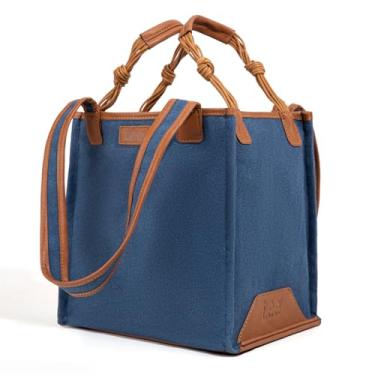 Imagem de Montana West Bolsa feminina Lee de lona para trabalho com bolsos e compartimentos, bolsa de ombro quadrada, Jeans, Medium