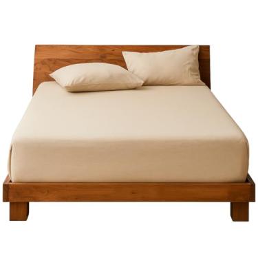 Imagem de Decolab Jogo de Lençol 100% Algodão Premium Extra Macio - Roupa De Cama Antiácaro, Inclui Lençol Com Elástico (Forro) E Fronhas (Bege, Queen Simples)