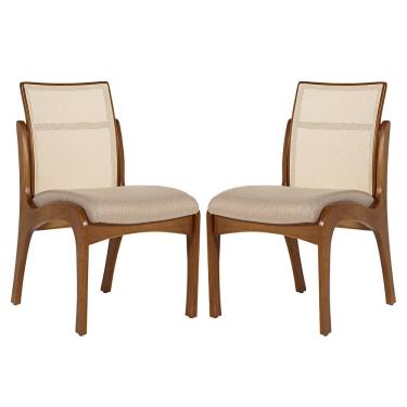 Imagem de Kit 2 Cadeiras de Madeira com Encosto em Tela Lisboa Linho Bege M58 RMI
