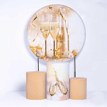 Imagem de Kit Painel de Festa Redondo de 1,50m e Trio de Cilindros Ano Novo - Fera Print