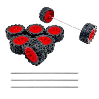 Imagem de 8PCS Toy Car Wheel Toy Car Rubber Tire Wheel with Metal Shaft Axles for RC Car Truck DIY Model Toy Building Project (2x39mm Red)