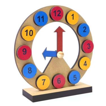 Imagem de Brinquedo Relógio Educativo Pedagógico Madeira Ecológico - BAZARGERAL