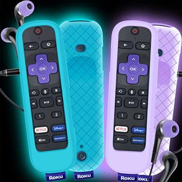 Imagem de Pacote com 2 capas para Roku Voice Remote Pro, capa para fone de ouvido Roku, controle recarregável, capa de silicone que brilha no escuro
