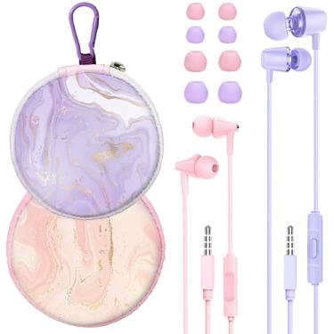 Imagem de GOGOSINIS 2 conjuntos de fones de ouvido estéticos com capa para crianças e adolescentes para a escola, fones de ouvido com fio com capa e pontas pequenas, fones de ouvido de 3,5 mm para telefone e PC