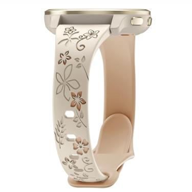 Imagem de Laband Pulseira de relógio com gravação floral de 20 mm compatível com Garmin Vivoactive 6/Vivoactive 5/3/3 Music/Forerunner 570 42 mm/165/55/245/645 Music, pulseira fofa em relevo de silicone macio e